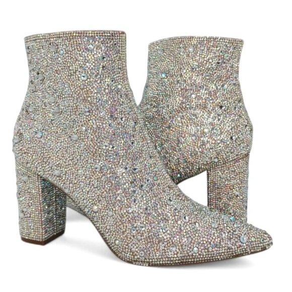 Betsey Johnson Size 8 Cady Rhinestones Embellished Block Heel Ankle Booties - Picture 1 of 15